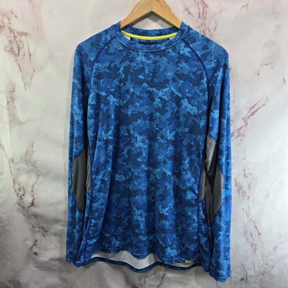 NRS Shirt Mens 2XL XXL Blue Sun Long Sleeve Fishing River Water Camo